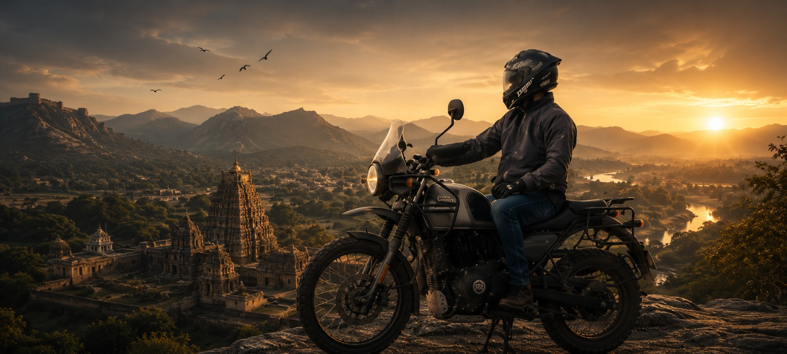 Traveller on a mountain ride with bike and tent